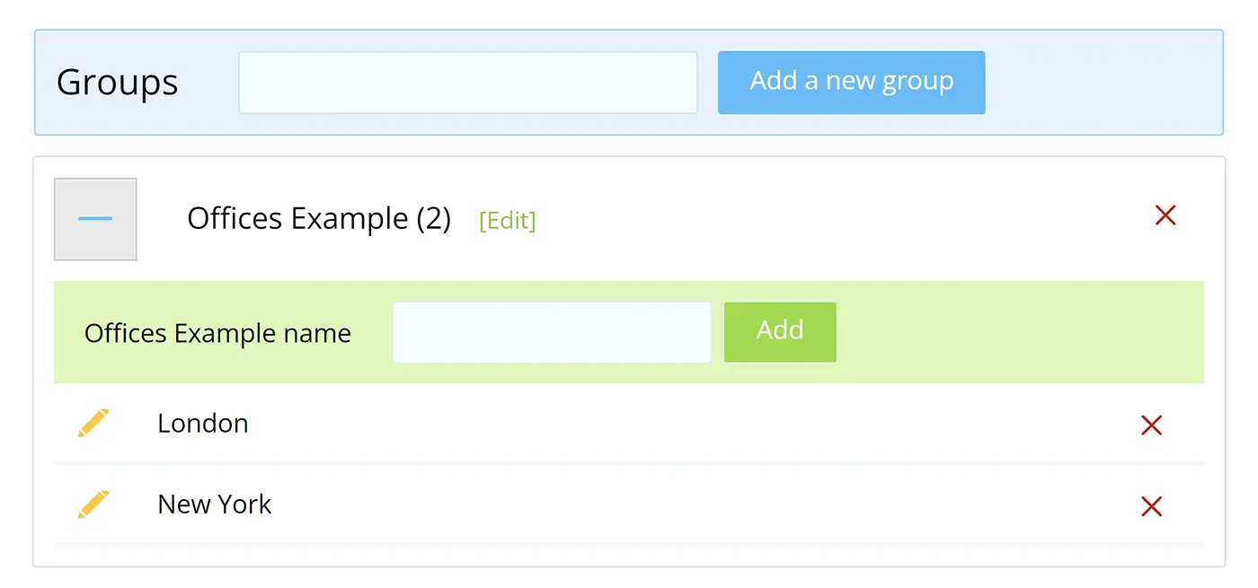 A simplekpi screenshot showing the setup of groups