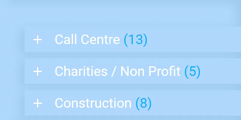 an accordion menu displaying KPI library headings