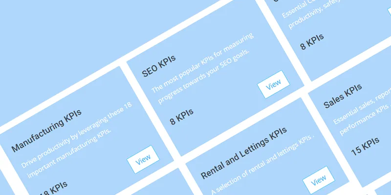 KPI Templates menu slanted on a blue background